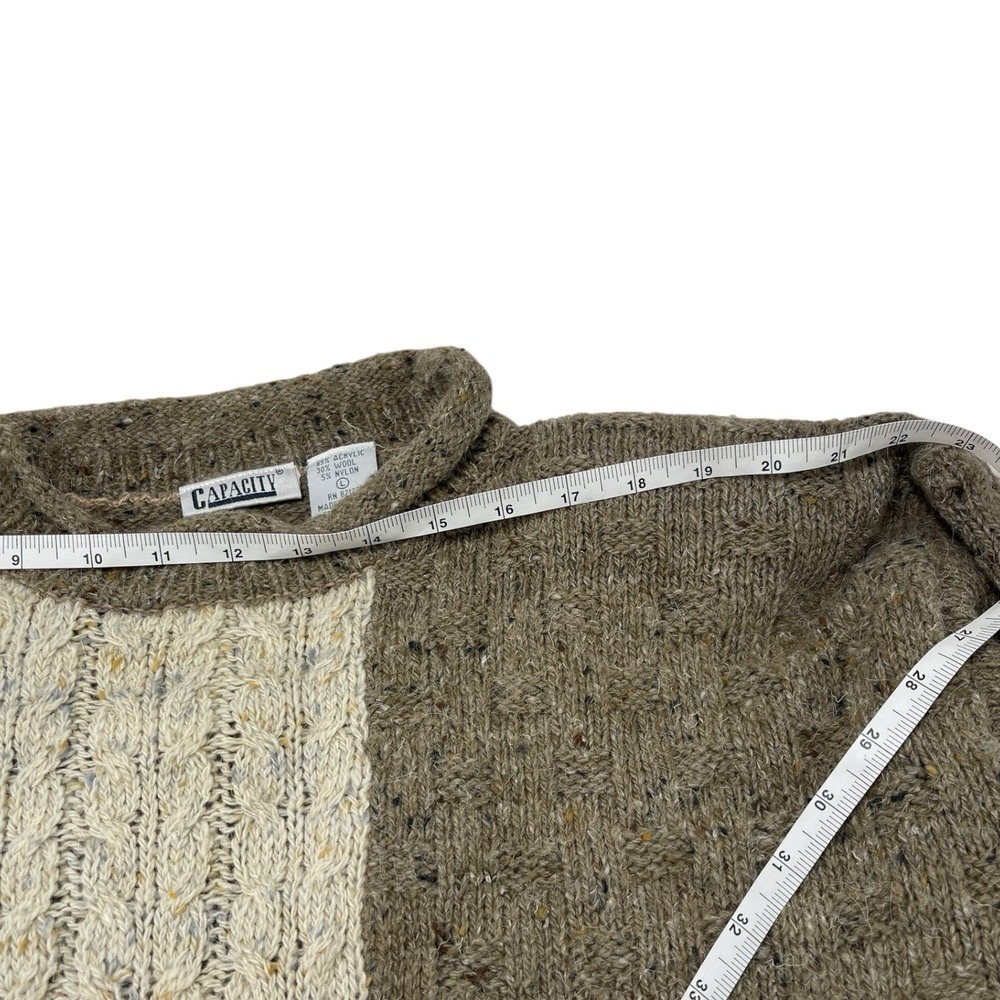 Capacity L Brown Colorblock Sweater Cable Knit Wool Blend‎ Vintage Grandpa Core - Picture 5 of 11